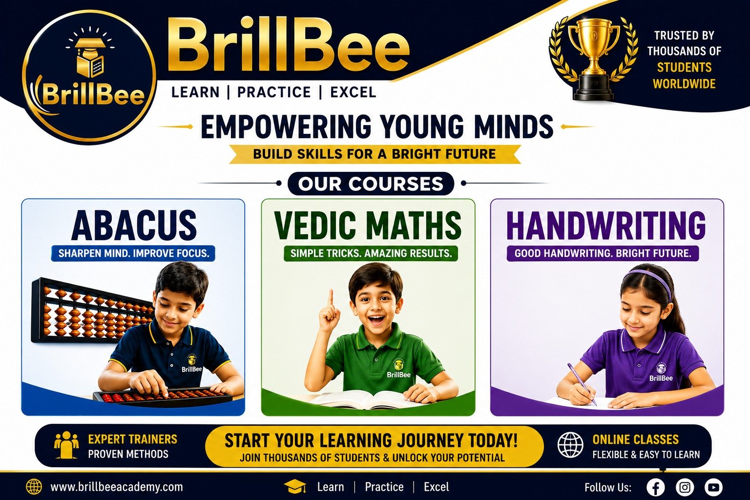 BrillBee Pvt Ltd offering Abacus, Vedic Maths and Handwriting Improvement courses for kids
